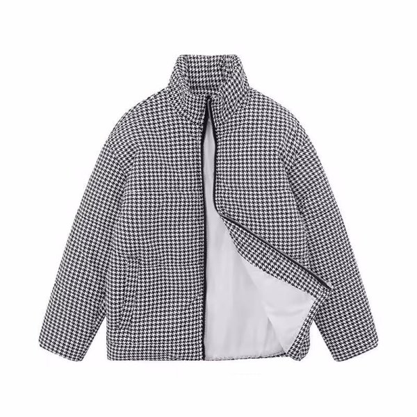 画像4: houndstooth Zip up down jacket coat　男女兼用ユニセックス千鳥格子ジップアップ ダウンジャケット コート (4)