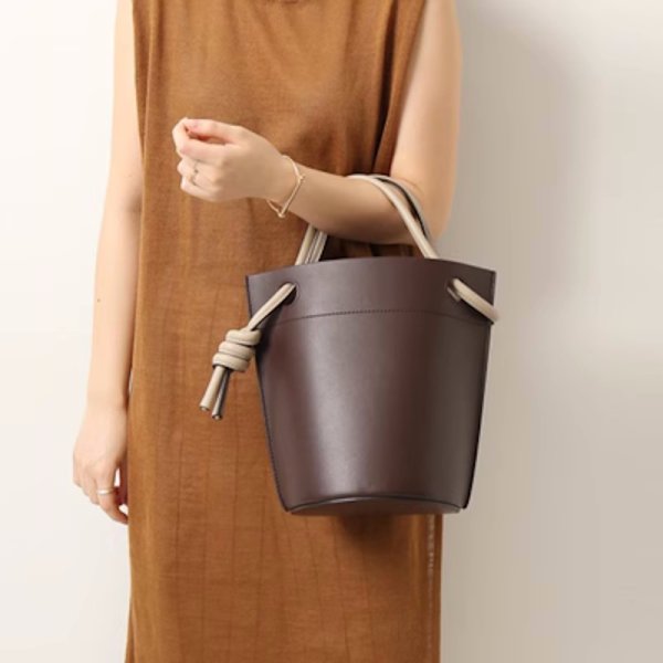 画像4: rope simple and high-end  bucket leather tote underarm bag 男女兼用ユニセックスレザーバケットシンプルトートアンダーアームバッグ (4)