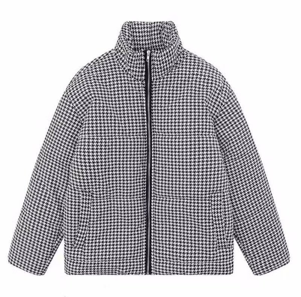 画像1: houndstooth Zip up down jacket coat　男女兼用ユニセックス千鳥格子ジップアップ ダウンジャケット コート (1)
