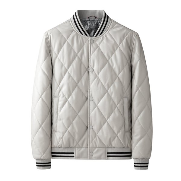 画像1: quilted leather blouson stadium jumper down jacket　キルティングレザーダウンジャケットブルゾンスタジャン (1)