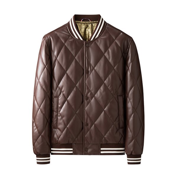 画像3: quilted leather blouson stadium jumper down jacket　キルティングレザーダウンジャケットブルゾンスタジャン (3)
