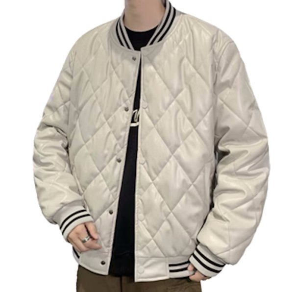 画像5: quilted leather blouson stadium jumper down jacket　キルティングレザーダウンジャケットブルゾンスタジャン (5)