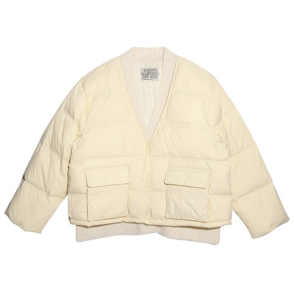 画像1: Women's V-neck design  jacket Coat outer  Vネックカラーダウン ジャケット コートアウター (1)