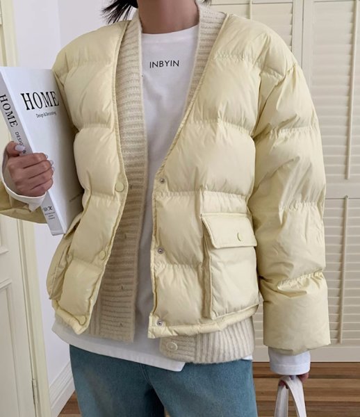 画像4: Women's V-neck design  jacket Coat outer  Vネックカラーダウン ジャケット コートアウター (4)