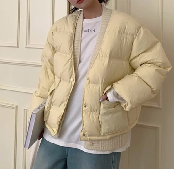 画像6: Women's V-neck design  jacket Coat outer  Vネックカラーダウン ジャケット コートアウター (6)