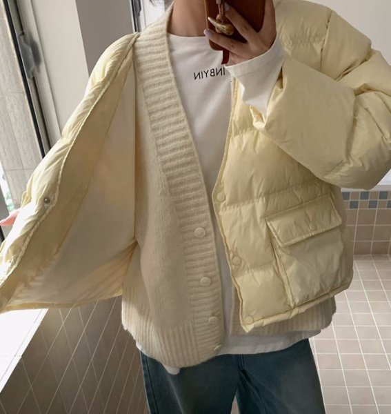 画像7: Women's V-neck design  jacket Coat outer  Vネックカラーダウン ジャケット コートアウター (7)