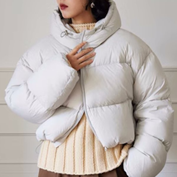 画像11: Women's short length down hoodie jacket   Coat outer  ショート丈ダウンフーディジャケット コートアウター (11)