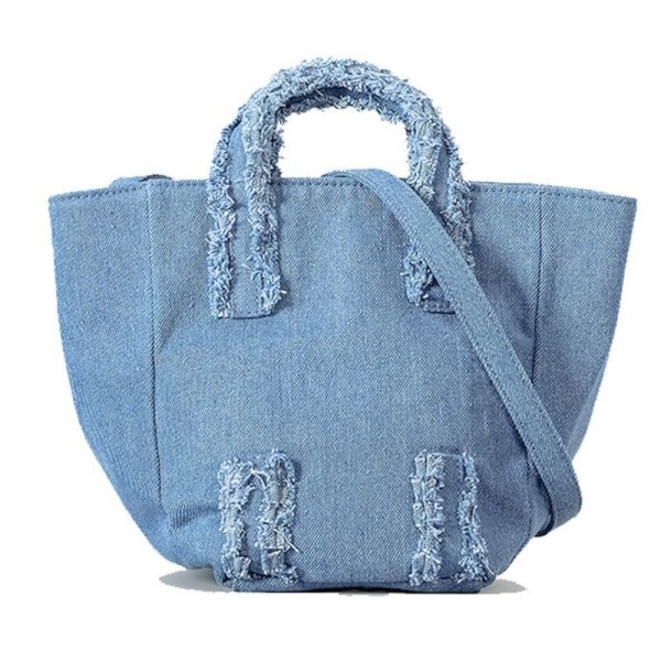画像1: denim fringe tote shoulder  CROSSBODY BAG　男女兼用ユニセックスデニムフリンジトートショルダークロスボディバッグ (1)
