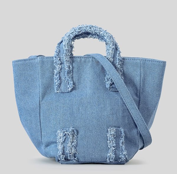 画像2: denim fringe tote shoulder  CROSSBODY BAG　男女兼用ユニセックスデニムフリンジトートショルダークロスボディバッグ (2)