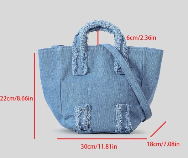 画像5: denim fringe tote shoulder  CROSSBODY BAG　男女兼用ユニセックスデニムフリンジトートショルダークロスボディバッグ (5)