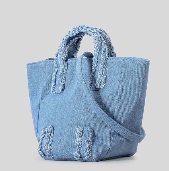 画像3: denim fringe tote shoulder  CROSSBODY BAG　男女兼用ユニセックスデニムフリンジトートショルダークロスボディバッグ (3)
