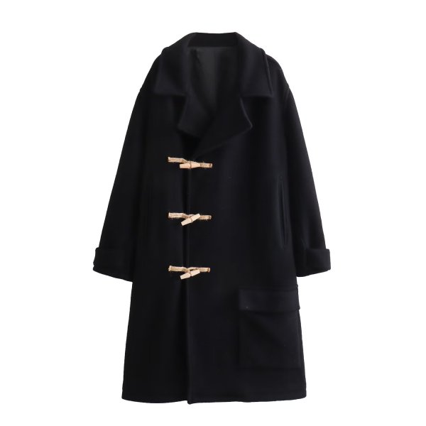 画像1: Women's Clothing Western  duffel coat jacket 　ユニセックス男女兼用ブラックダッフルコートロングコート (1)