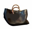 画像1: bamboo handle leather tote bag　男女兼用ユニセックスバンブーハンドルレザートートバッグ (1)