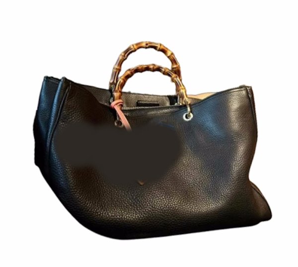 画像1: bamboo handle leather tote bag　男女兼用ユニセックスバンブーハンドルレザートートバッグ (1)