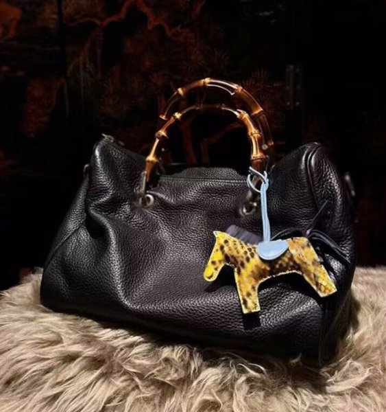 画像5: bamboo handle leather tote bag　男女兼用ユニセックスバンブーハンドルレザートートバッグ (5)