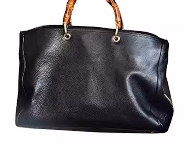 画像6: bamboo handle leather tote bag　男女兼用ユニセックスバンブーハンドルレザートートバッグ (6)