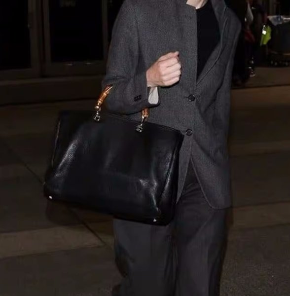 画像3: bamboo handle leather tote bag　男女兼用ユニセックスバンブーハンドルレザートートバッグ (3)