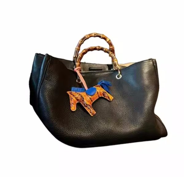 画像2: bamboo handle leather tote bag　男女兼用ユニセックスバンブーハンドルレザートートバッグ (2)