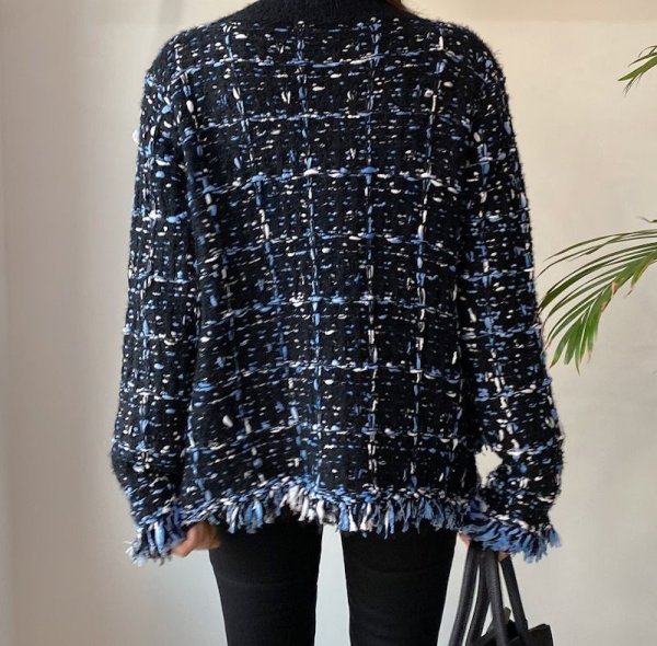 画像4: Women's V-neck tweed cardigan jacket coat outer Vネックツイード調カーディガンジャケットコートアウター (4)