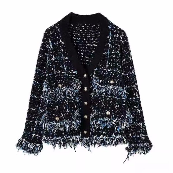 画像1: Women's V-neck tweed cardigan jacket coat outer Vネックツイード調カーディガンジャケットコートアウター (1)