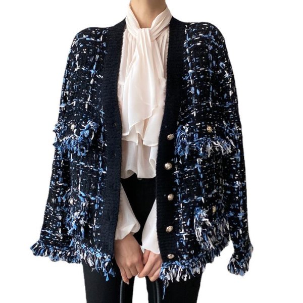 画像2: Women's V-neck tweed cardigan jacket coat outer Vネックツイード調カーディガンジャケットコートアウター (2)