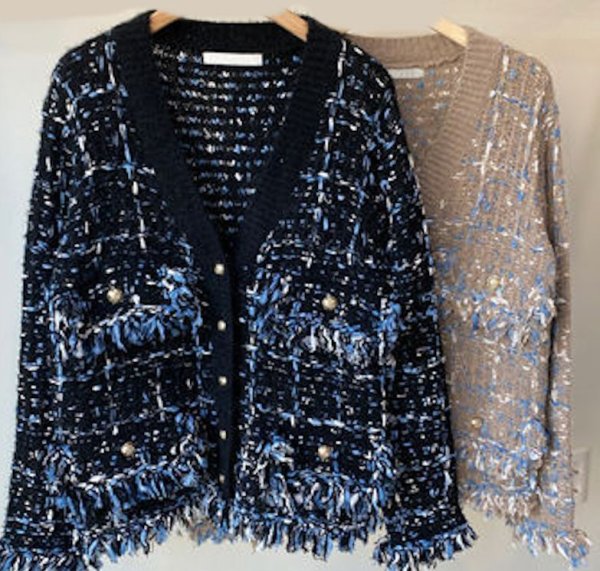 画像6: Women's V-neck tweed cardigan jacket coat outer Vネックツイード調カーディガンジャケットコートアウター (6)