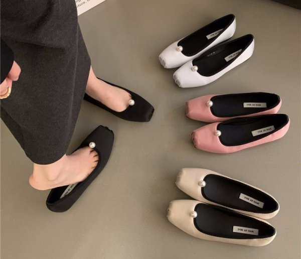画像11: With one point pearl flat pumps ballet shoes　ワンポイントパール付き フラットパンプス バレーシューズ (11)