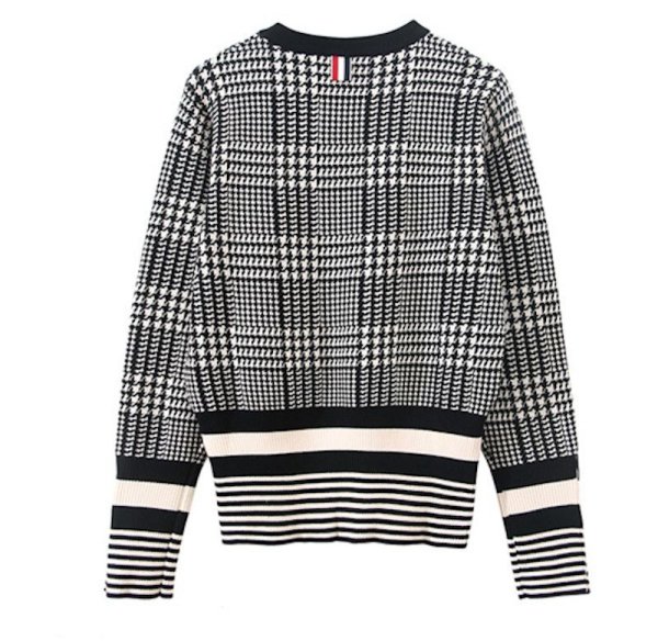 画像4: Women's black and white color houndstooth pattern sweater  Knitted 　ハンドトゥース千鳥格子パターン3デザインカーディガンタートルプルオーバーセーターニット (4)