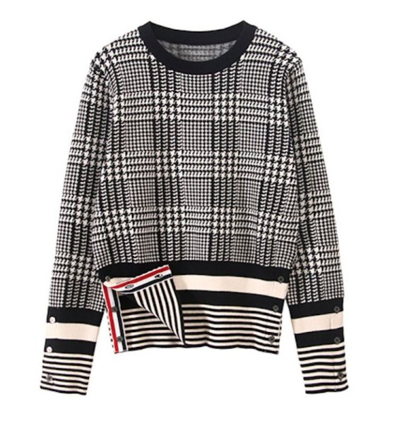 画像1: Women's black and white color houndstooth pattern sweater  Knitted 　ハンドトゥース千鳥格子パターン3デザインカーディガンタートルプルオーバーセーターニット (1)