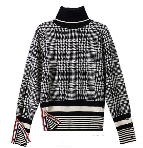 画像3: Women's black and white color houndstooth pattern sweater  Knitted 　ハンドトゥース千鳥格子パターン3デザインカーディガンタートルプルオーバーセーターニット (3)