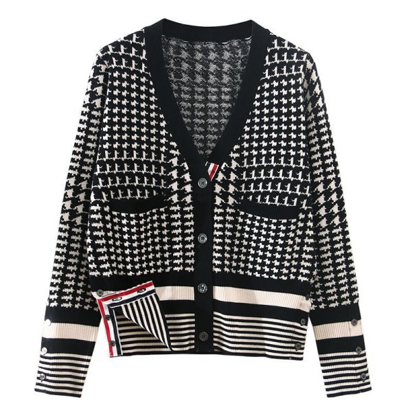 画像8: Women's black and white color houndstooth pattern sweater  Knitted 　ハンドトゥース千鳥格子パターン3デザインカーディガンタートルプルオーバーセーターニット (8)