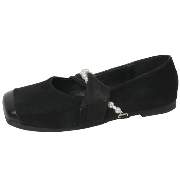 画像1: pearls ballet ＆belt flat pumps shoes　パール&ベルト付き フラットパンプス バレーシューズ (1)