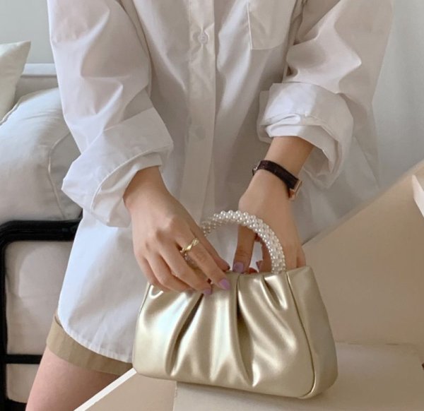 画像7: pearl handle leather under arm shoulder tote bag　男女兼用ユニセックスパールハンドルレザーアンダーアームショルダートートバッグ (7)