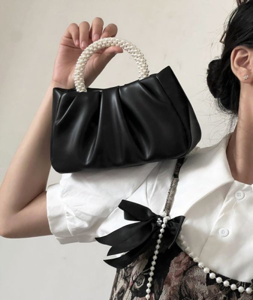 画像17: pearl handle leather under arm shoulder tote bag　男女兼用ユニセックスパールハンドルレザーアンダーアームショルダートートバッグ (17)