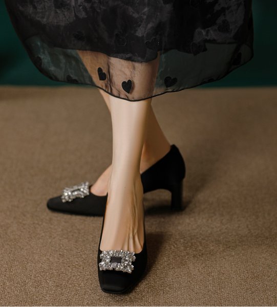 画像9: square toe high heels with crystals pumps shoes　クリスタル付きスクエアトゥハイヒールパンプス  (9)