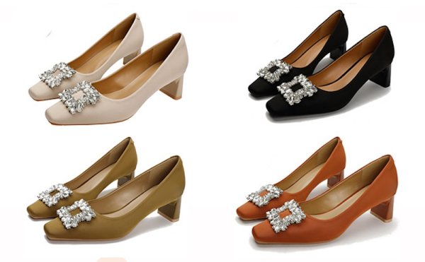 画像2: square toe high heels with crystals pumps shoes　クリスタル付きスクエアトゥハイヒールパンプス  (2)