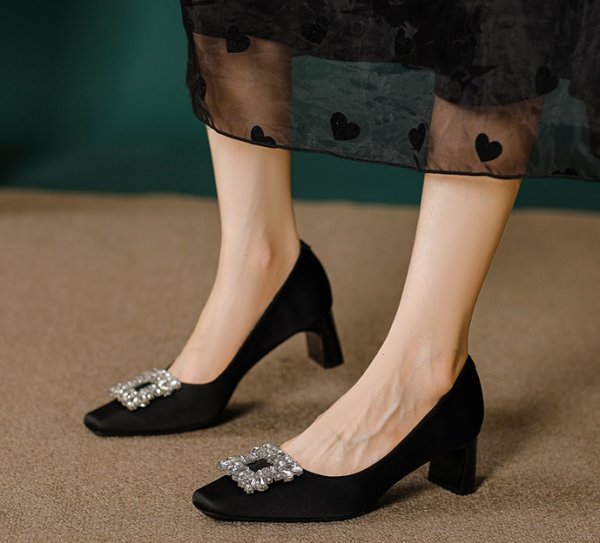 画像4: square toe high heels with crystals pumps shoes　クリスタル付きスクエアトゥハイヒールパンプス  (4)