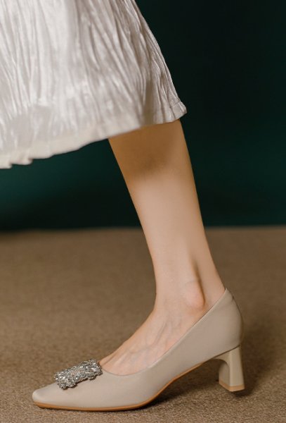 画像5: square toe high heels with crystals pumps shoes　クリスタル付きスクエアトゥハイヒールパンプス  (5)