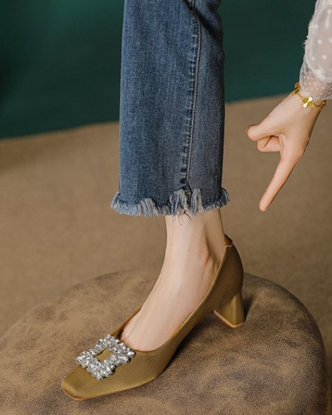 画像7: square toe high heels with crystals pumps shoes　クリスタル付きスクエアトゥハイヒールパンプス  (7)