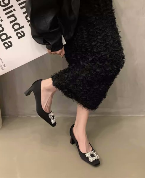 画像10: square toe high heels with crystals pumps shoes　クリスタル付きスクエアトゥハイヒールパンプス  (10)