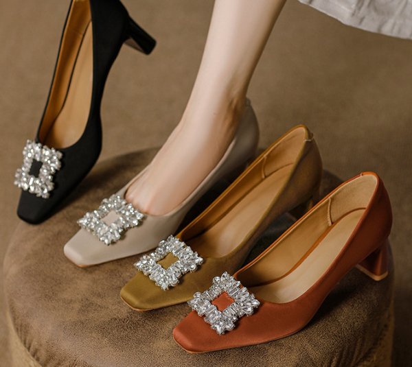 画像3: square toe high heels with crystals pumps shoes　クリスタル付きスクエアトゥハイヒールパンプス  (3)