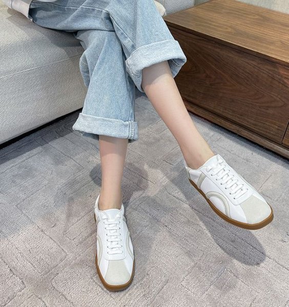 画像4: Square Toe Flat lace up leather sneakers　男女兼用ユニセックススクエアトゥレースアップレザースニーカー (4)