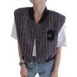 画像1: Women's V-neck letter patch design loose casual versatile sleeveless vest jacket　ツイードレターエンブレムVネックベストジレ (1)