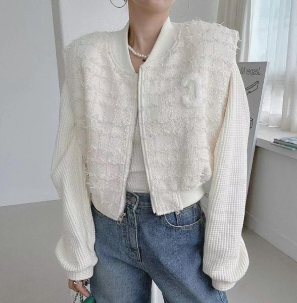 画像2: Women's V-neck letter patch design loose casual versatile sleeveless vest jacket　ツイードレターエンブレムVネックベストジレ (2)