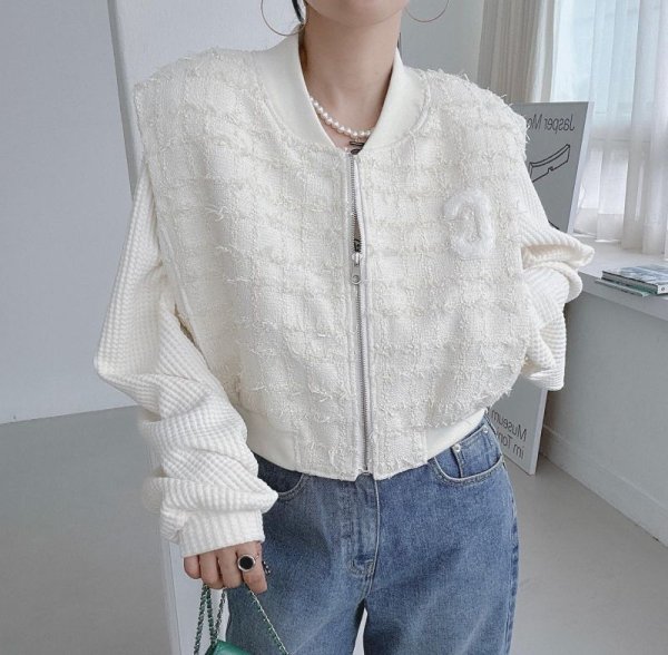 画像11: Women's V-neck letter patch design loose casual versatile sleeveless vest jacket　ツイードレターエンブレムVネックベストジレ (11)