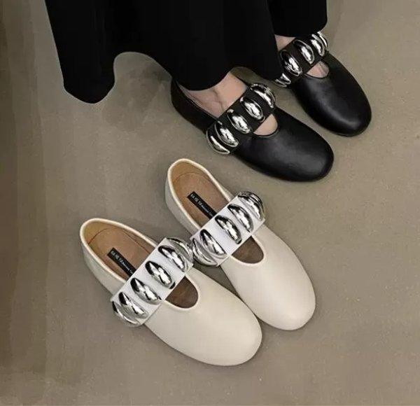 画像5: metal buckle round toe buckle slip-on  flat pumps shoes　メタルベルト付き フラットレザーパンプス バレーシューズ (5)