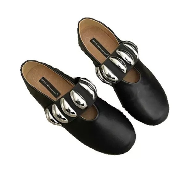 画像7: metal buckle round toe buckle slip-on  flat pumps shoes　メタルベルト付き フラットレザーパンプス バレーシューズ (7)