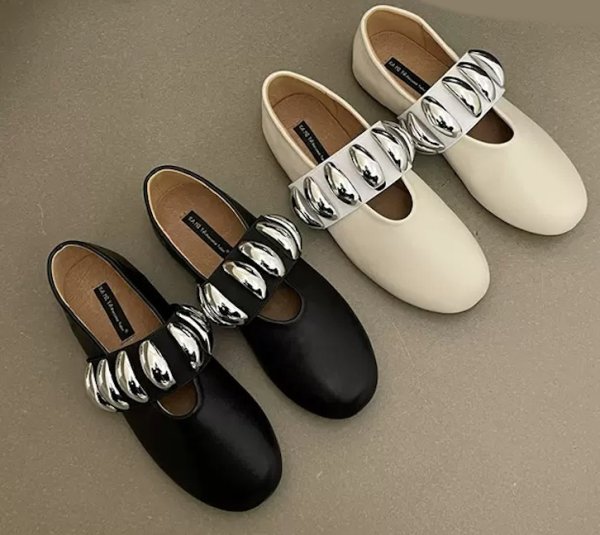 画像6: metal buckle round toe buckle slip-on  flat pumps shoes　メタルベルト付き フラットレザーパンプス バレーシューズ (6)