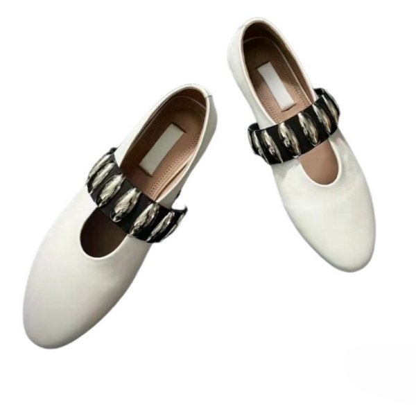 画像2: metal buckle round toe buckle slip-on  flat pumps shoes　メタルベルト付き フラットレザーパンプス バレーシューズ (2)