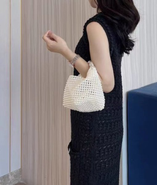 画像6: French retro hollow fairy pearl bag, tote bag　フレンチスタイルパールハンドメイド＆パールハンドルトートバッグ (6)